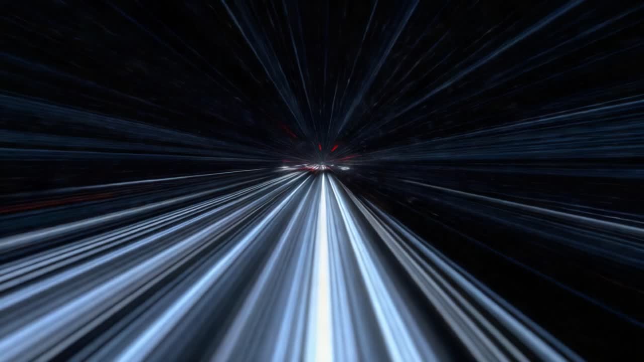 Un viaje a través del hiperespacio: Explorando las dinámicas imágenes de la velocidad de la luz en una secuencia de movimiento inspirada en la ciencia ficción, rica en colores y energía