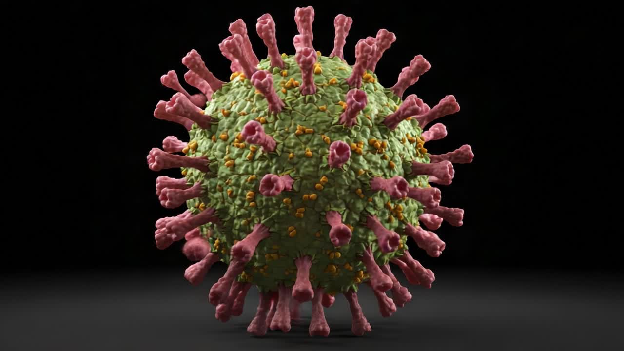 Detailed Visualization of a Virus Structure, Highlighting Surface Features and Biological Composition Through High-Quality Rendering
