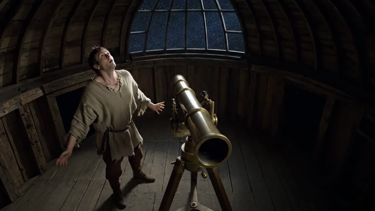 Man with Telescope in Observatory