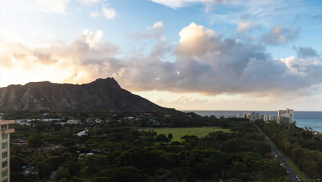 Diamond-Head-During-Daybreak,-Volcanic-Tuff-Cone-In-Oahu,-Hawaii