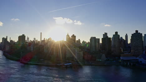 flying above manhattan buildings, new york city