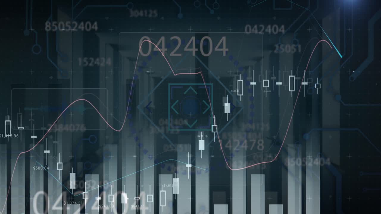Animation of financial data processing and scope scanning over server room