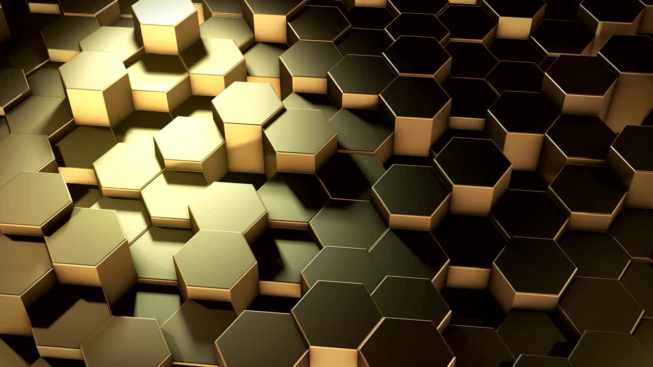 Abstract moving technology golden hexagons background