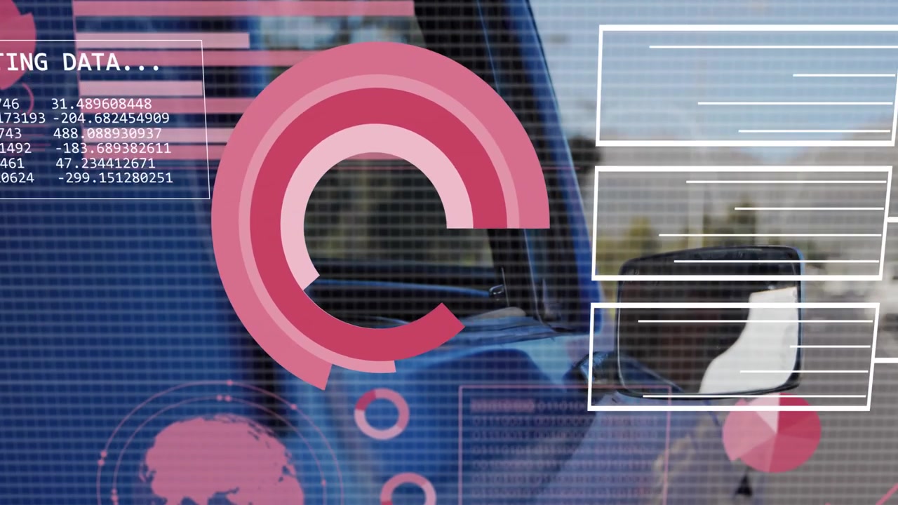 Blue vehicle side remaining static, frame starting HUD overlays growing, analysing automotive data
