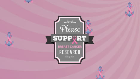 animación de texto de concienciación sobre el cáncer de mama en fondo rosa