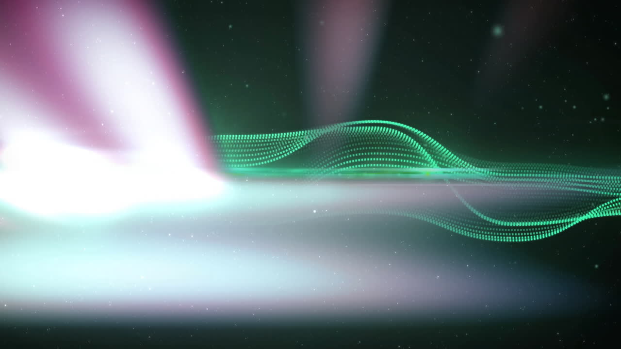 Creating abstract patterns, green and pink light waves forming animation backdrop