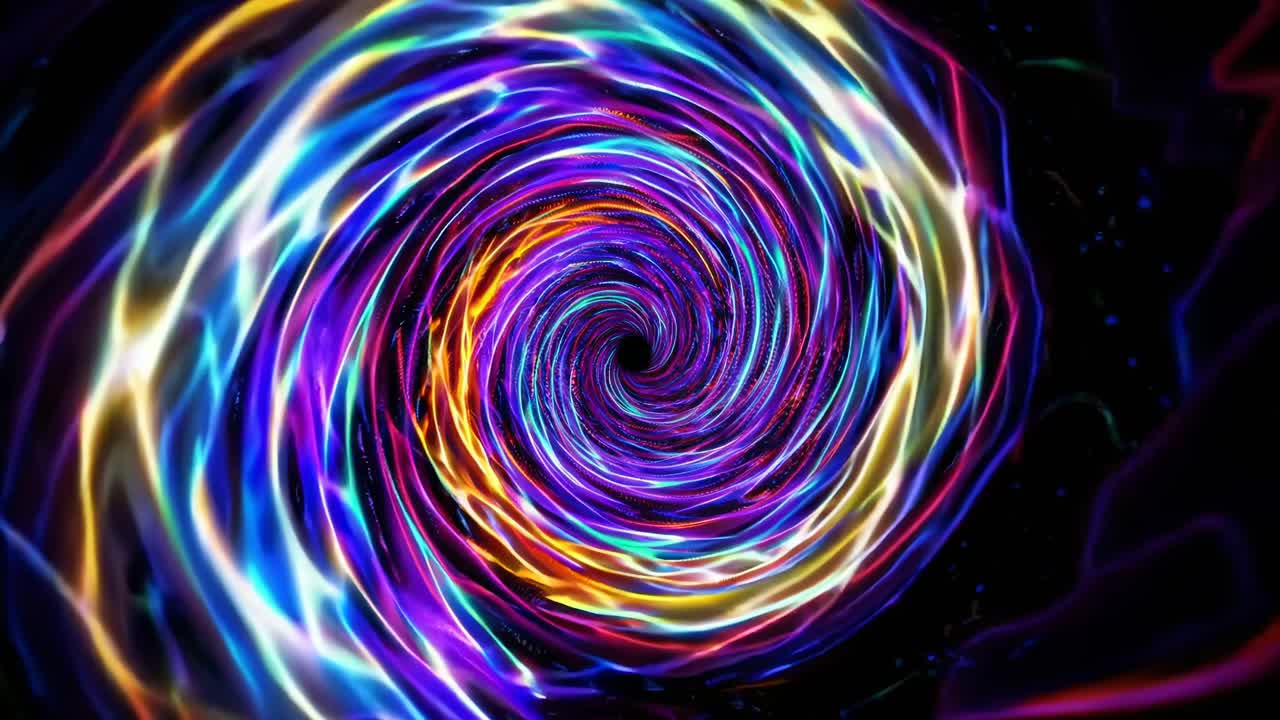 A mesmerizing, swirling vortex of vibrant neon lights, captured from a top-down angle