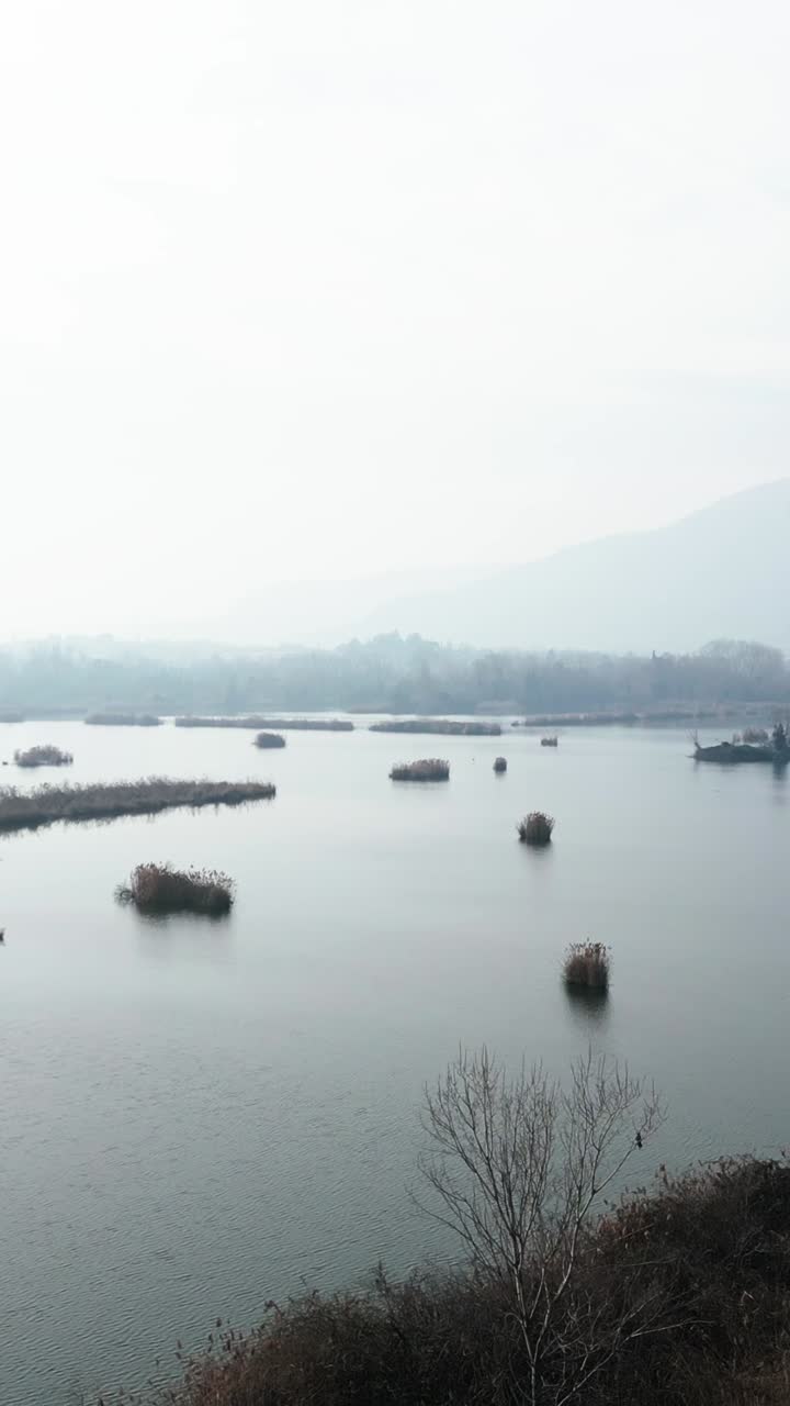 안개가 가득한 호수 풍경
