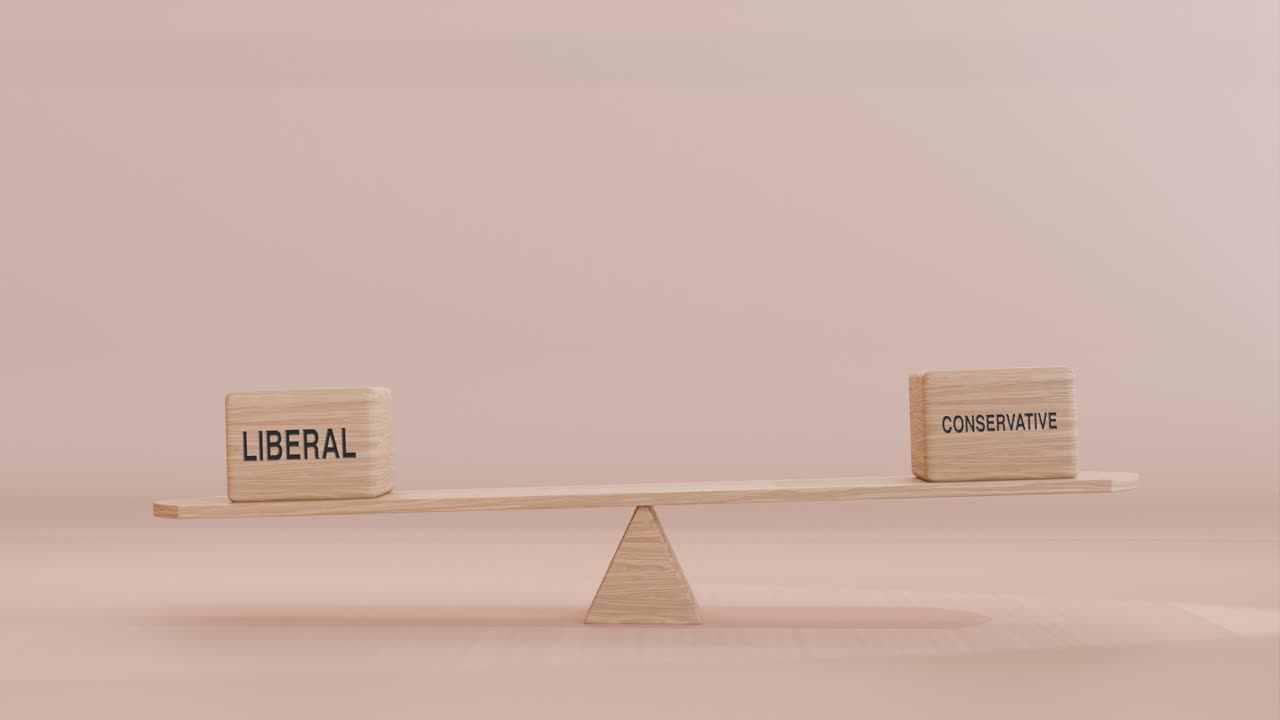 자유주의자와 보수주의자가 흔들림에서 균형을 잡고 있습니다.