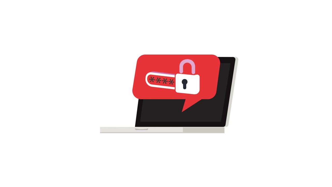 Animated Laptop with Password Input and Unlocked Padlock