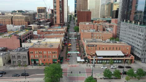 a pull back clip of larimer square , denver co as restaurants begin to open up after the covid 19 shutdown