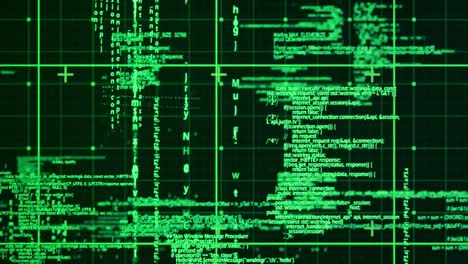 animation of data processing over grid on black background