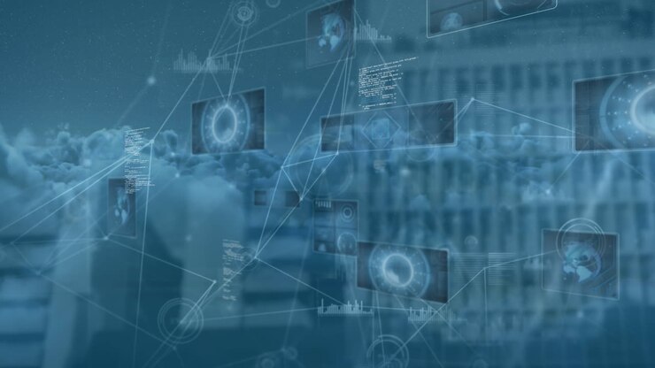 Animation of data processing over clouds