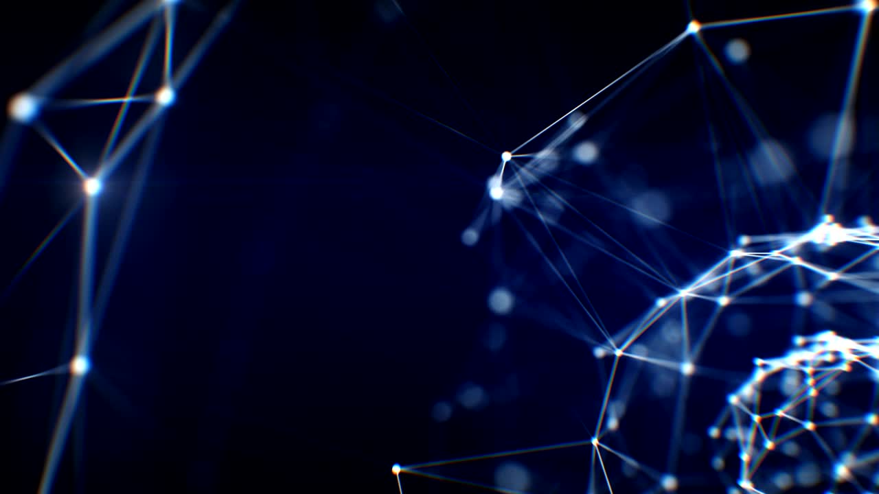 close-up abstracto holograma azul esfera de cuadrícula con llamaradas y borrón dof girando sin costuras. animación en bucle 3d de tecnología cibernética futurista y concepto de negocio.