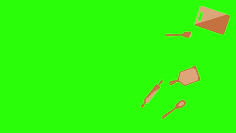 herramientas de cocina, pantalla verde animación de la llave de croma