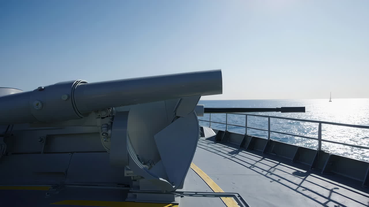 Close-up view of a naval gun