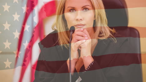 animation of female judge during trial over american flag