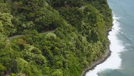 drone aerial road to hana car driving beach side hawaii