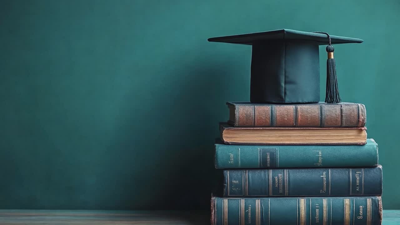 Graduation Cap on Stack of Books