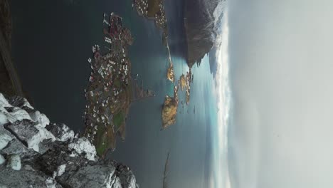 vertical shot of view over reine, lofoten islands, norway