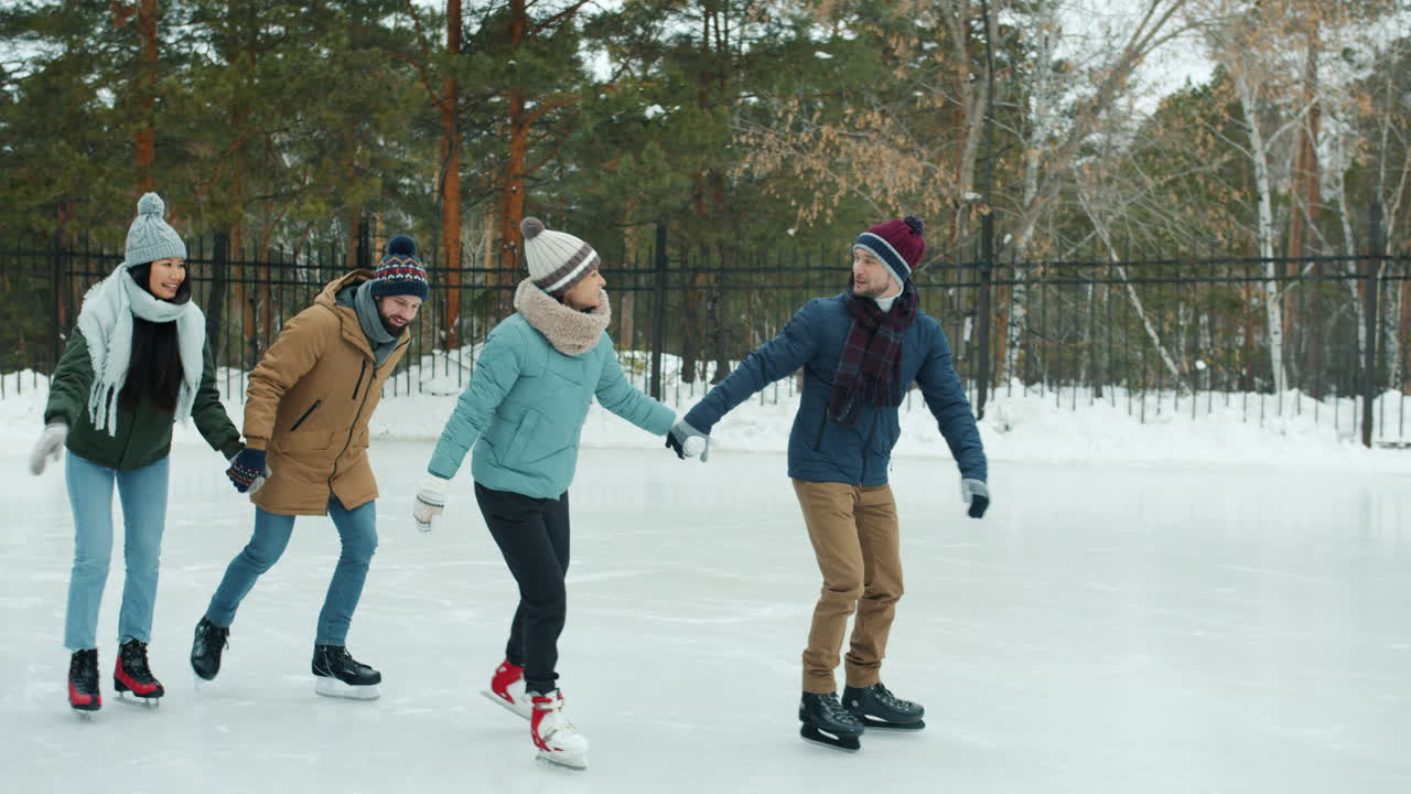 Friends Ice Skating in Winter Park