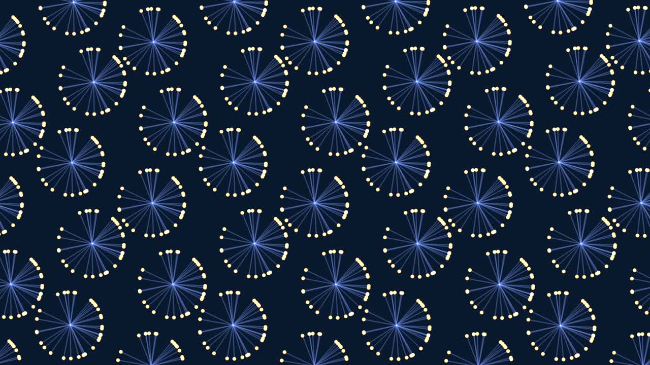 Random small circles pattern with blue lines and yellow dots