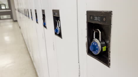 rotating shot of school lockers in hallway