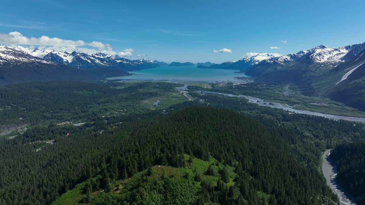 exuberantes bosques y lagos rodeados de montañas nevadas en alaska