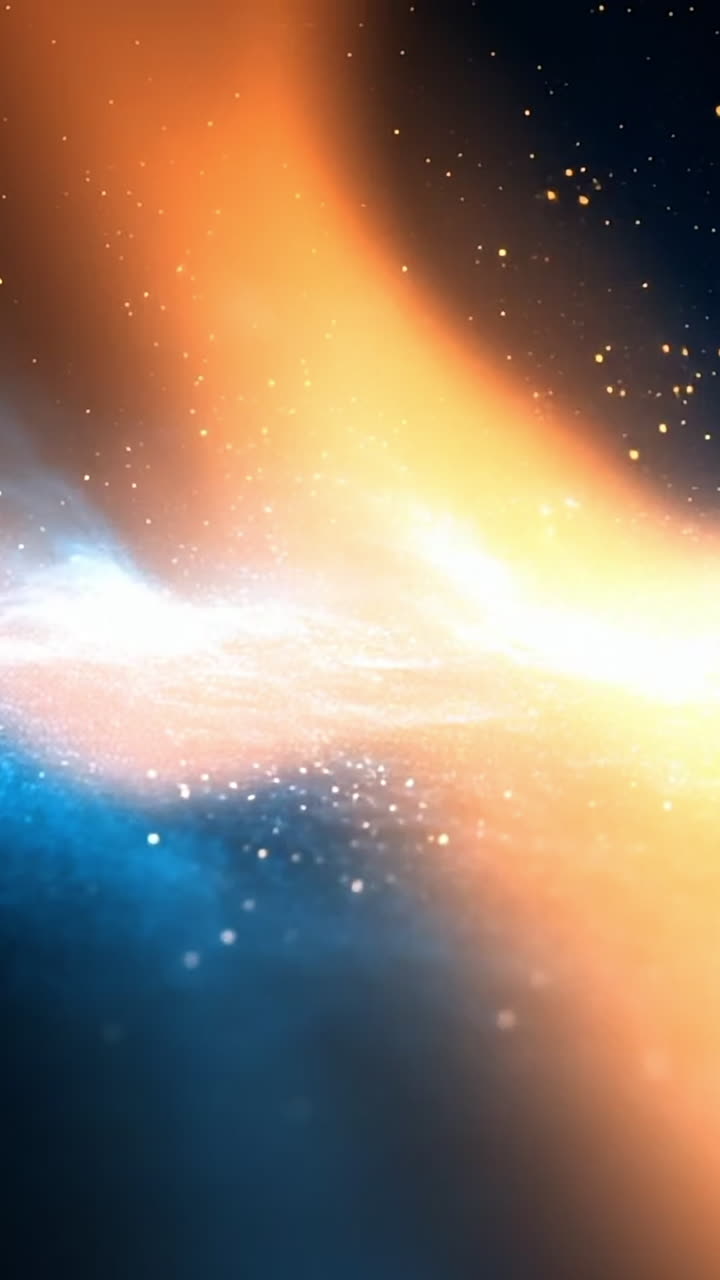 Cosmic colors blend in vast space. Bright hues merge in the cosmos, creating a stunning visual of swirling orange and blue elements.