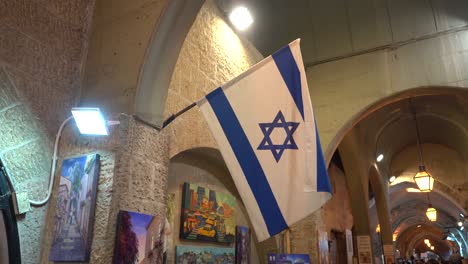 israel flag at via dolorosa in jerusalem israel