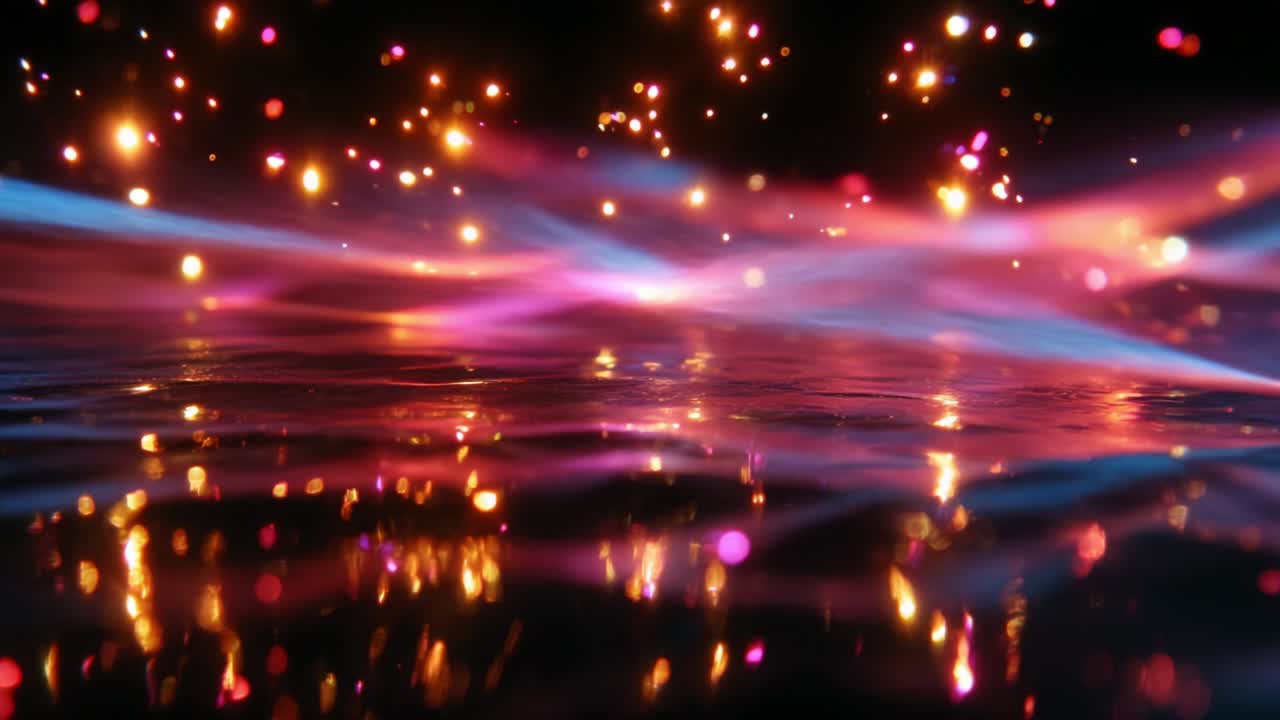 A Stunning Display of Reflected Light Patterns and Beautiful Sparkles Over a Calm Water Surface, Creating a Magical Atmosphere Full of Color and Energy Captured in Two Frames from an Engaging Video