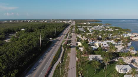 florida keys, islamorada, backward aerial flight over overseas highway to key west