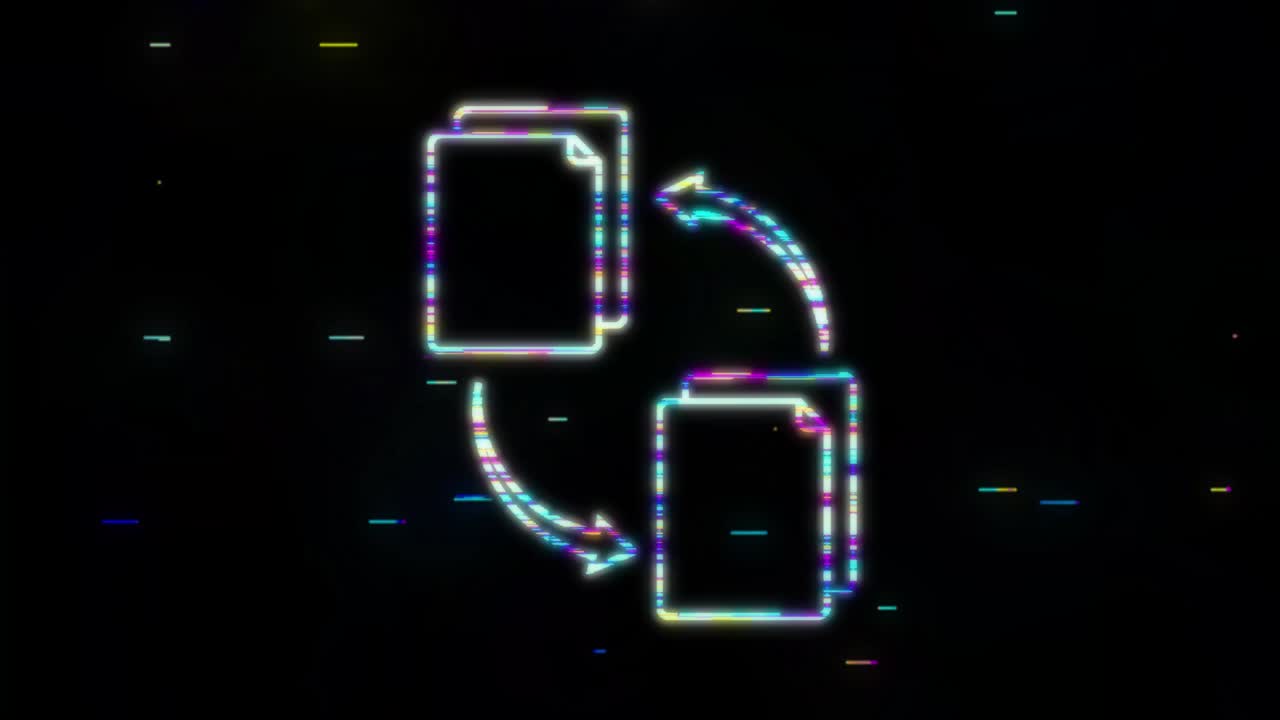 Glitch icon with file exchange. Cloud storage icon. Data storage. Motion Graphic