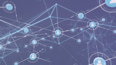 animation of network of connections with icons on blue background