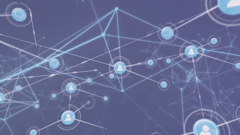 animación de la red de conexiones con iconos sobre fondo azul