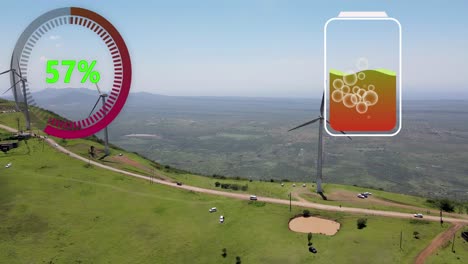 vista aérea de un potente parque de turbinas eólicas para la producción de energía