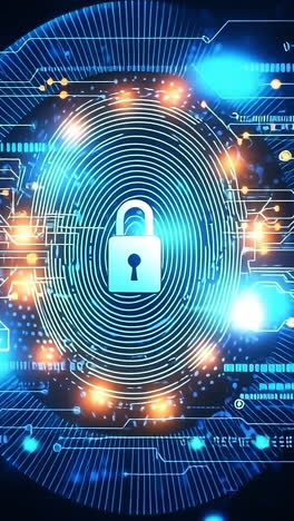 fingerprint illustrating security. a digital fingerprint surrounded by glowing circuits represents cybersecurity and data protection in modern technology.