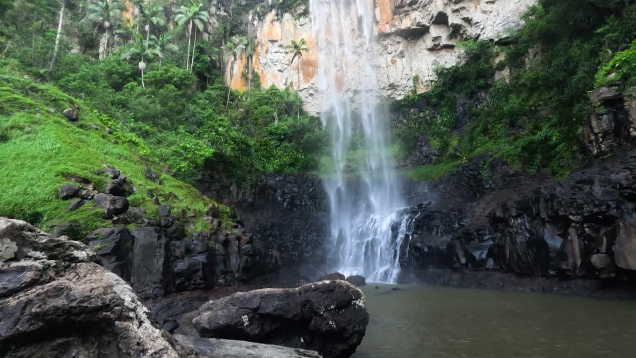 catarata que cae en cascada por un acantilado rocoso en el bosque