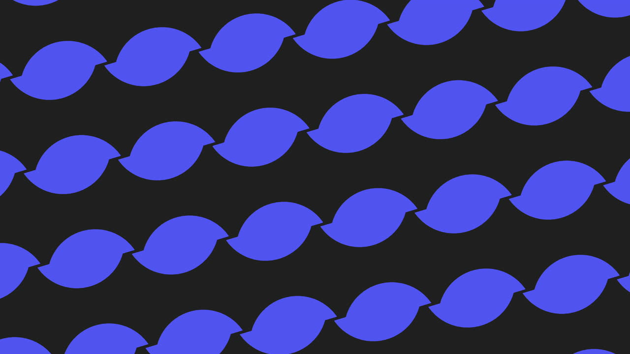 Seamless abstract pattern featuring rows of blue leaf shaped forms linked in diagonal chains on dark background, ideal as stylish motion backdrop for branding, titles, presentations or social media