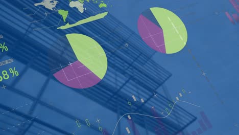 animation of statistical data processing against low angle view of tall building