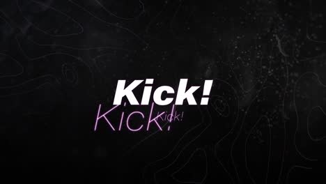 Animation-Des-Wortes-„Kick“-In-Weiß-Und-Grüner-Umrandung,-Das-Sich-Auf-Schwarzem-Hintergrund-Bewegt