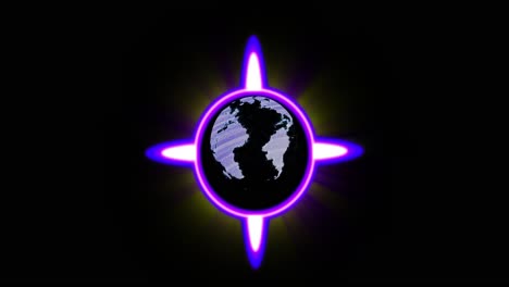 Animation-of-globe-in-neon-circle-on-black-background