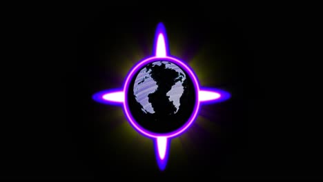 animation of globe in neon circle on black background