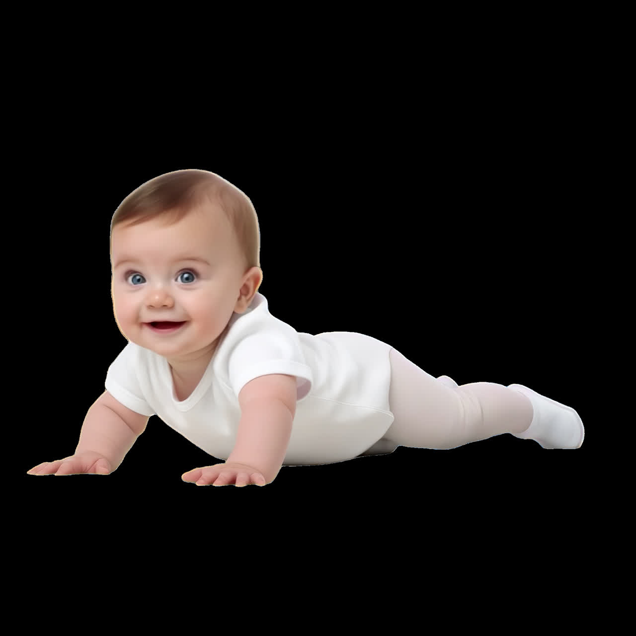 Adorable baby crawling happily animation isolated asset, transparent 4K video, alpha channel, ProRes