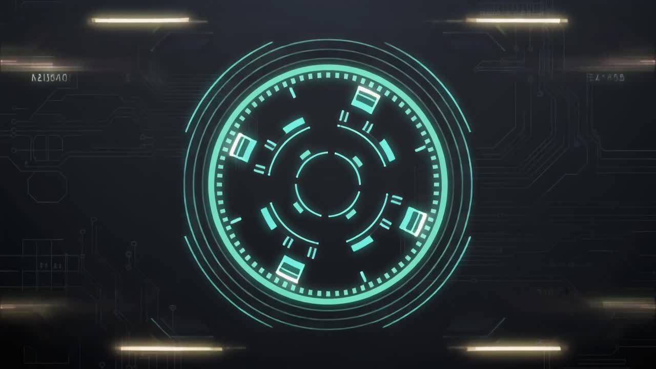 Futuristic HUD Digital Interface with Glowing Circuit Board Elements