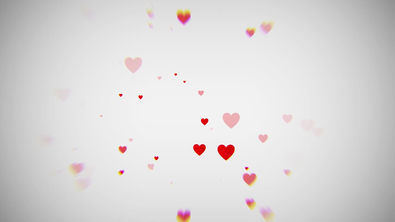 Cuori animati rossi e rosa che fluttuano su sfondo bianco