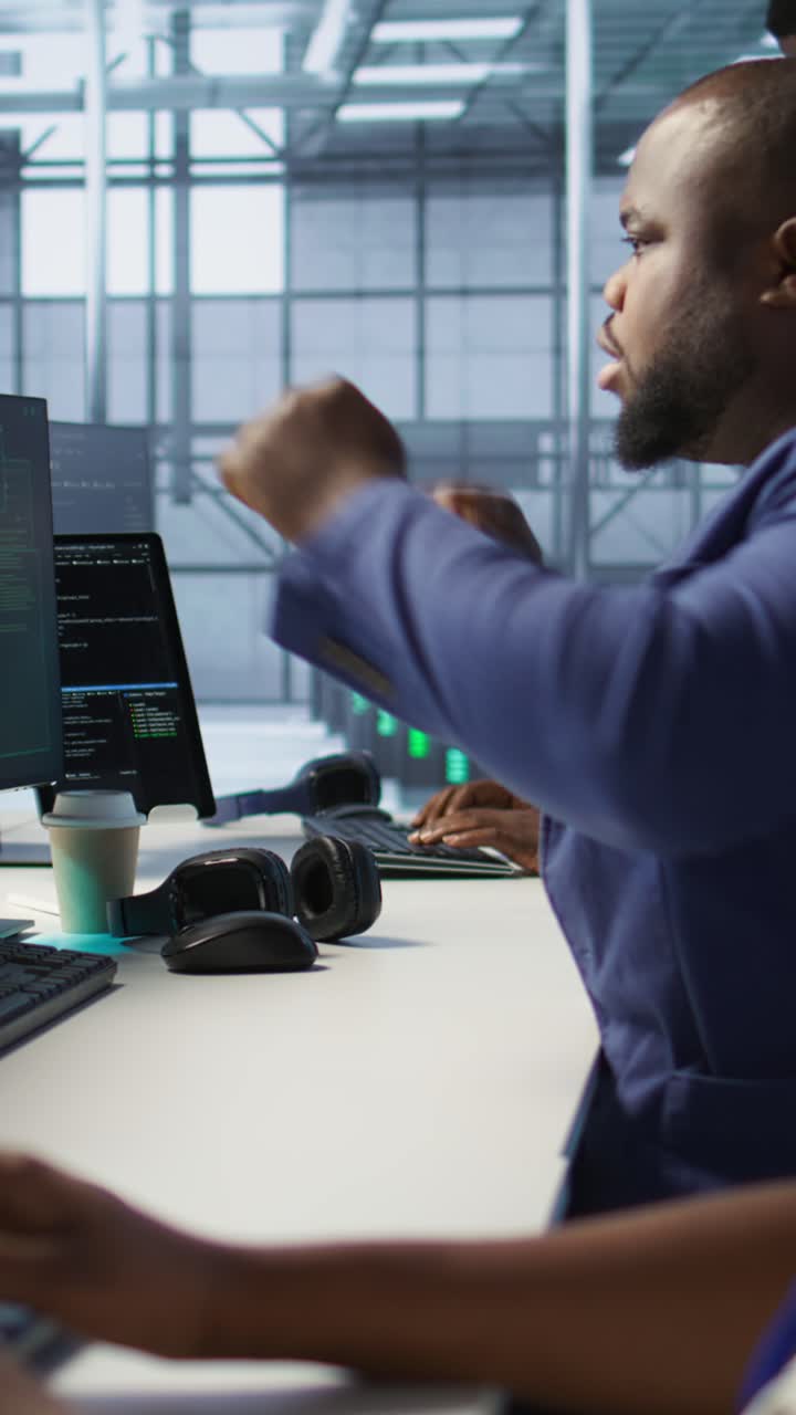 Vertical video Satisfied server hub programmer seeing access granted notification