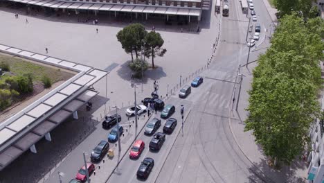 wedding car convoy awaiting entrance to montpellier city hall square