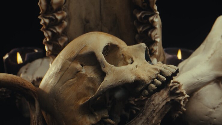 Natura morta con lampadario, teschio e ossa