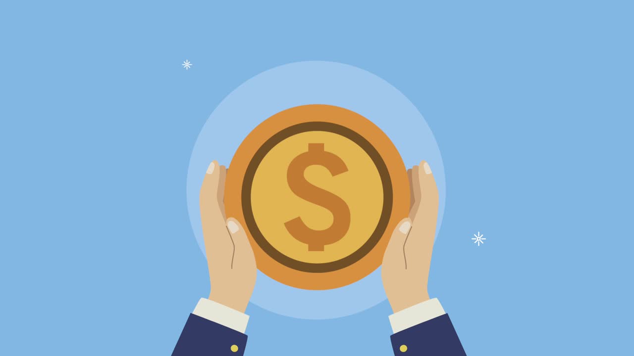 hand with coin money dollar animation